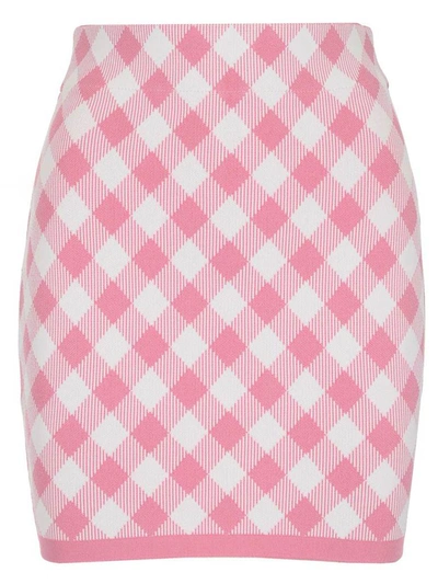 Shop Balmain Gingham Knitted Mini Skirt In Multi