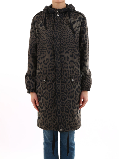 Shop Saint Laurent Animal Print Hooded Coat In Multi