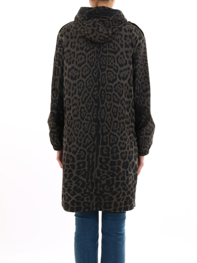 Shop Saint Laurent Animal Print Hooded Coat In Multi