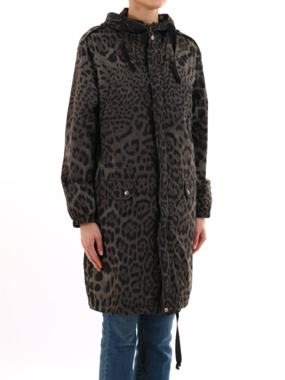 Shop Saint Laurent Animal Print Hooded Coat In Multi