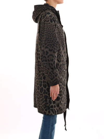 Shop Saint Laurent Animal Print Hooded Coat In Multi