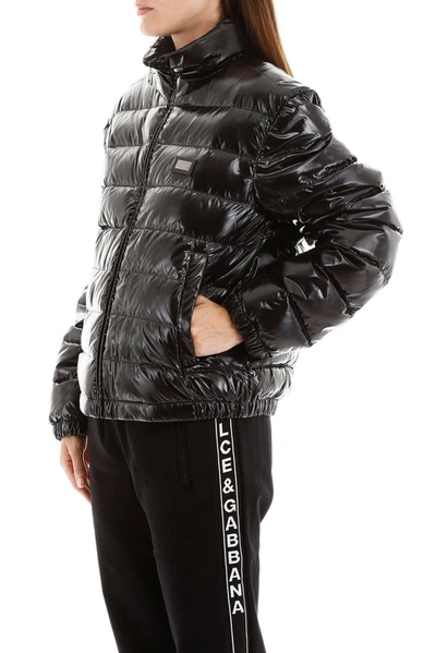 Shop Dolce & Gabbana Shiny Padded Jacket In Black