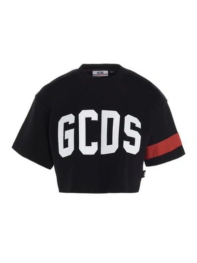 Gcds Logo-print Cropped T-shirt In Black | ModeSens