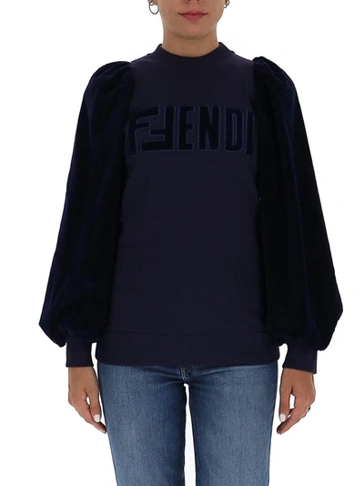 Shop Fendi Ff Logo Sweatshirt In Blue