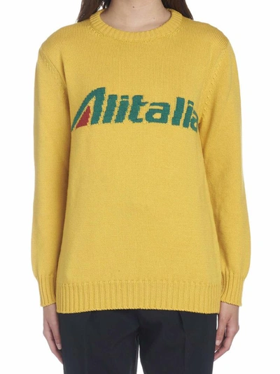 Shop Alberta Ferretti Alitalia Intarsia Knit Sweater In Yellow