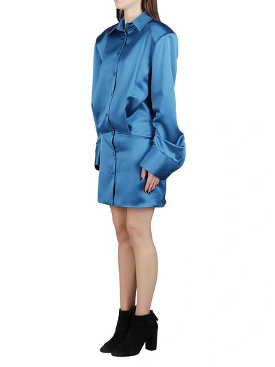 Shop Attico The  Margot Structured Shoulder Shirt Dress In Blue