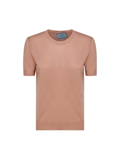 Shop Prada Crewneck Short In Beige