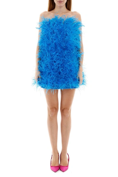 Shop Attico Feathers Mini Dress In Blue