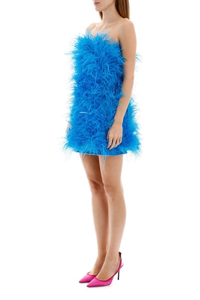 Shop Attico Feathers Mini Dress In Blue