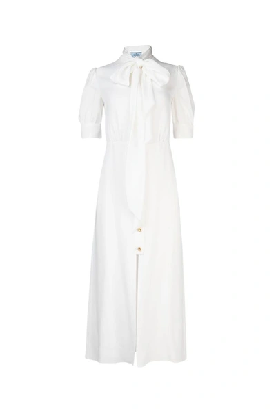 Shop Prada Buttoned Pussy Bow Dress In White