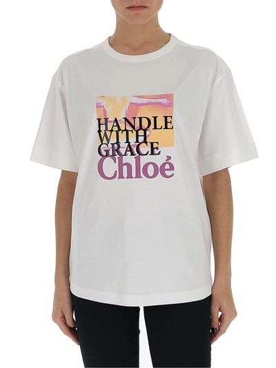 Shop Chloé Handle With Grace Print T In White