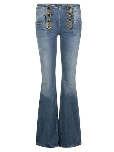 Shop Balmain Buttoned Flared Jeans In Blue