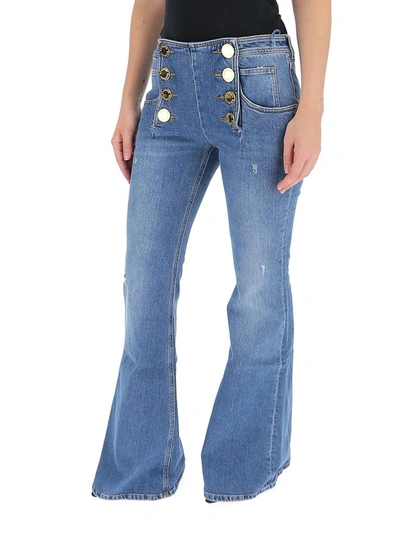 Shop Balmain Buttoned Flared Jeans In Blue