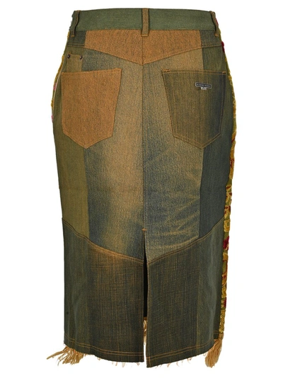 Shop Marine Serre Jacquard Fringed Midi Pencil Skirt In Yellow