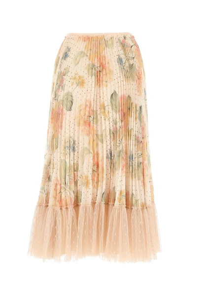 Shop Red Valentino Redvalentino Tulle Trim Floral Pleated Skirt In Multi