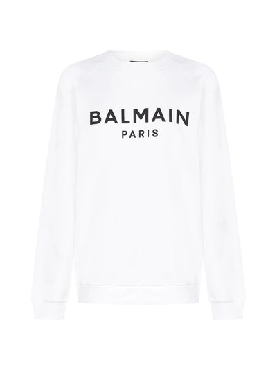 Shop Balmain Logo Printed Crewneck Sweatshirt In White