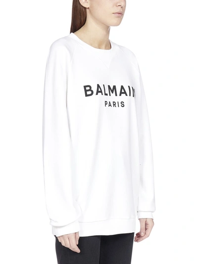 Shop Balmain Logo Printed Crewneck Sweatshirt In White