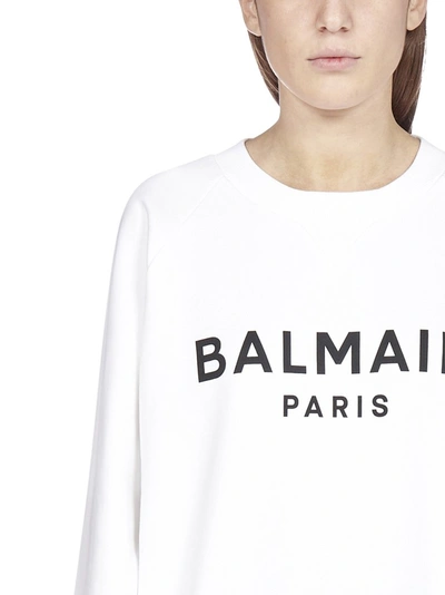 Shop Balmain Logo Printed Crewneck Sweatshirt In White