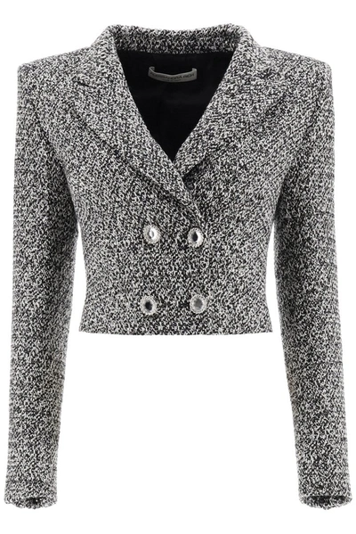 Shop Alessandra Rich Tweed Cropped Blazer In Multi