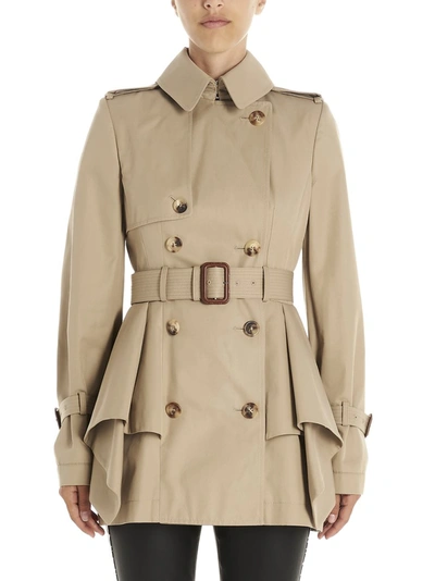 Shop Alexander Mcqueen Peplum Belted Trench Coat In Beige