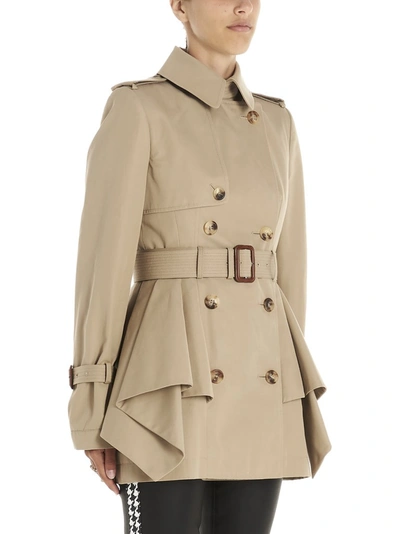 Shop Alexander Mcqueen Peplum Belted Trench Coat In Beige