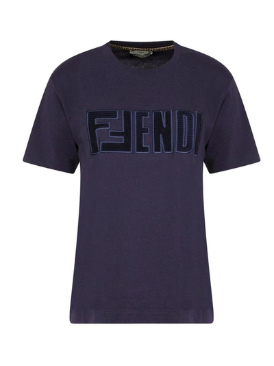 Shop Fendi Logo Embroidered T In Blue