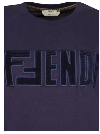 Shop Fendi Logo Embroidered T In Blue