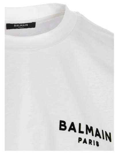 Shop Balmain Logo Print Crewneck Cropped T In White