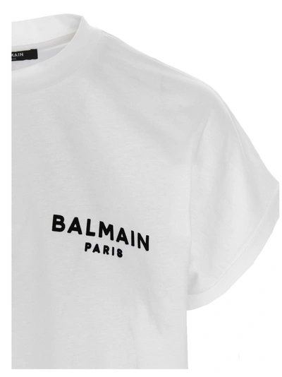 Shop Balmain Logo Print Crewneck Cropped T In White