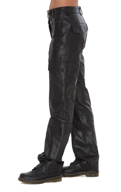 Shop Kenzo Leather Cargo Trousers In Black
