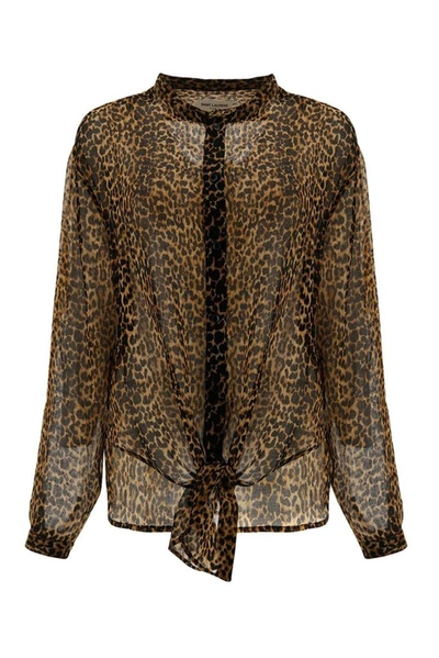 Shop Saint Laurent Leopard Print Sheer Shirt In Multi