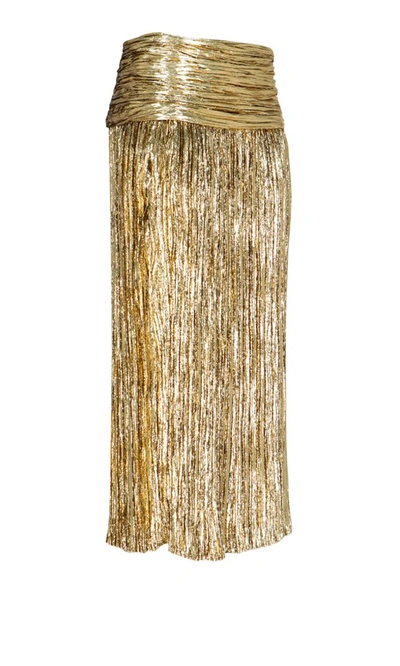 Shop Saint Laurent Pleated Skirt In Gold