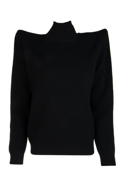 Shop Balenciaga Oversized Shoulder Pads Sweater In Black