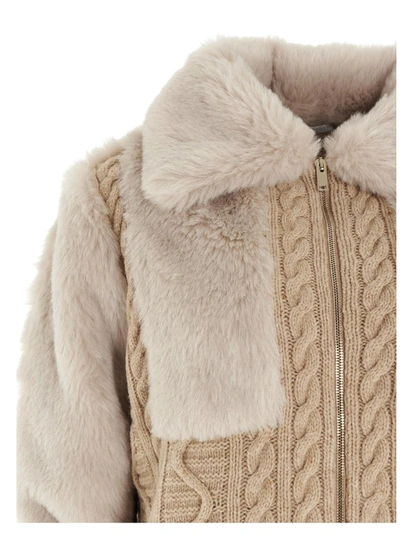 Shop Stella Mccartney Fur Free Fur Knit Jacket In Beige