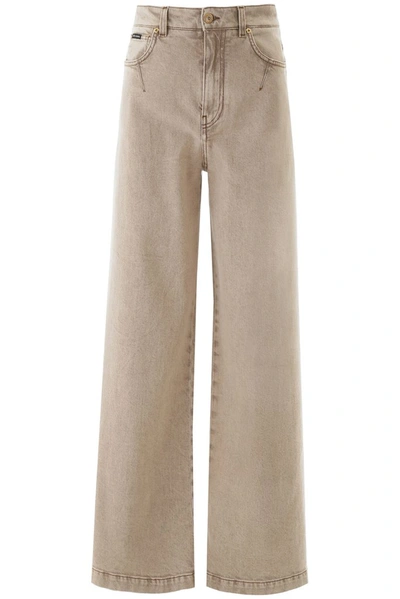 Shop Dolce & Gabbana Flared Denim Jeans In Beige