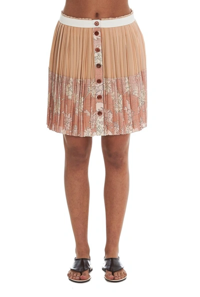 Shop Chloé Pleated Buttoned Mini Skirt In Multi
