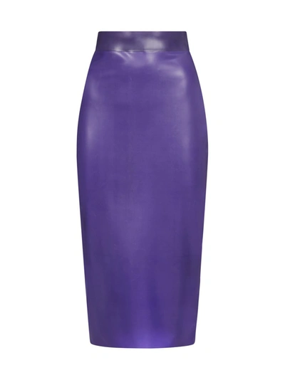 Shop Saint Laurent Latex Pencil Skirt In Purple