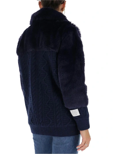 Shop Stella Mccartney Fur Free Fur Knit Jacket In Navy
