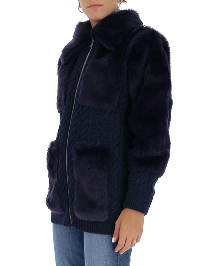 Shop Stella Mccartney Fur Free Fur Knit Jacket In Navy