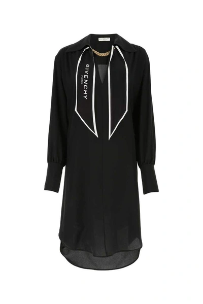 Shop Givenchy Logo Scarf Collar Shirt Dress In Black