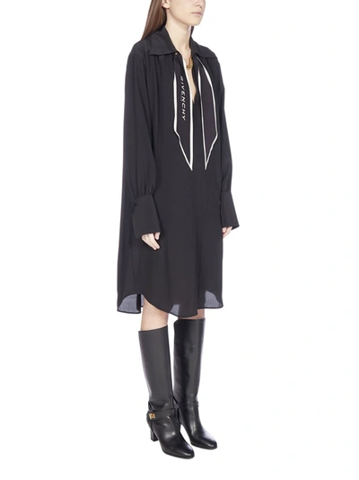 Shop Givenchy Logo Scarf Collar Shirt Dress In Black