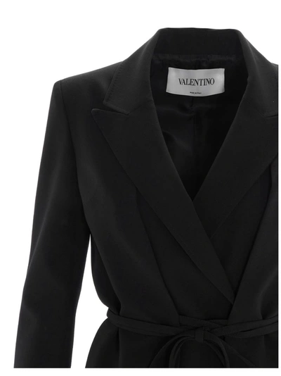 Shop Valentino Tie Waist Tailored Jacket In Black