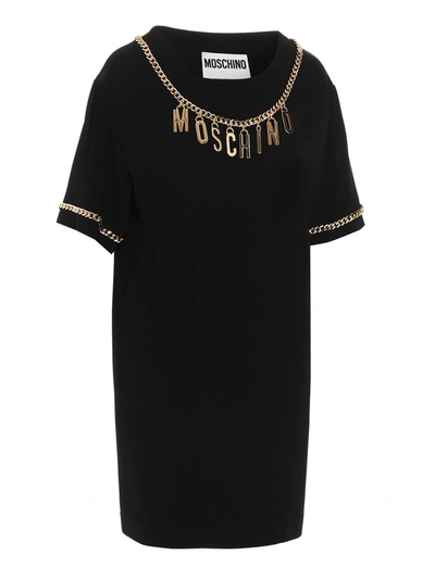Shop Moschino Logo Chain Neckline T In Black