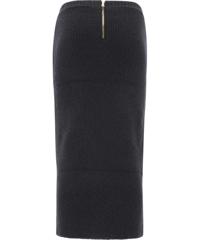 Shop Balmain Button Embellished Knit Skirt In Black