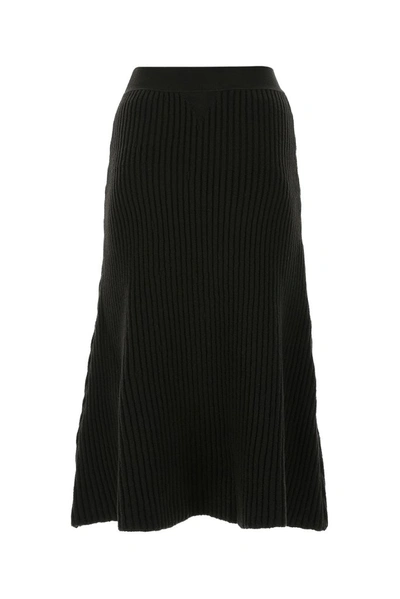 Shop Bottega Veneta Ribbed Knitted Skirt In Brown