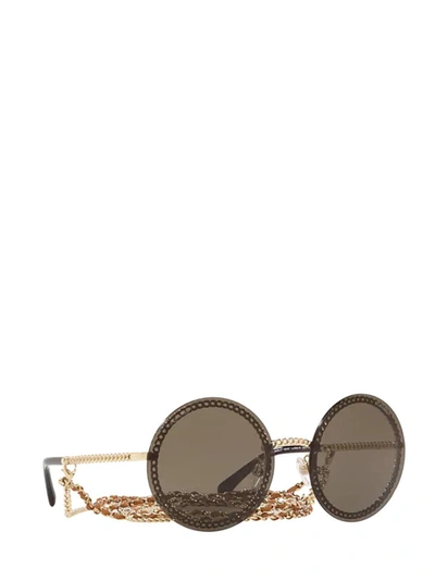 Pre-owned Chanel Round Frame Chain Sunglasses In Gold