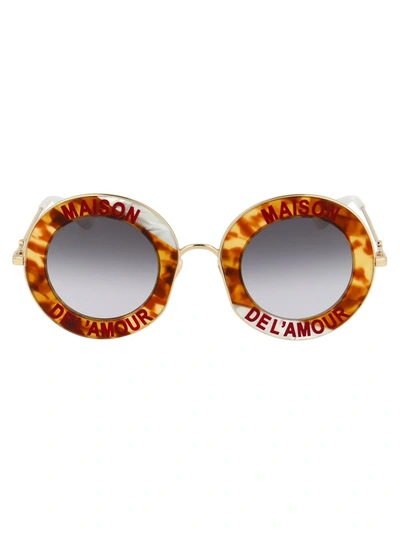 Shop Gucci Eyewear Slogan Printed Round Sunglasses In Multi