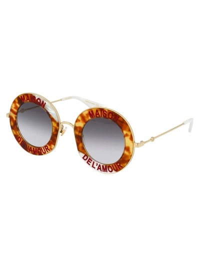 Shop Gucci Eyewear Slogan Printed Round Sunglasses In Multi
