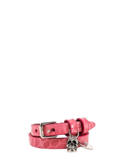 Shop Alexander Mcqueen Skull Charm Wrap Bracelet In Pink