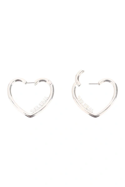 Shop Ambush Heart Logo Hoop Earrings In Silver